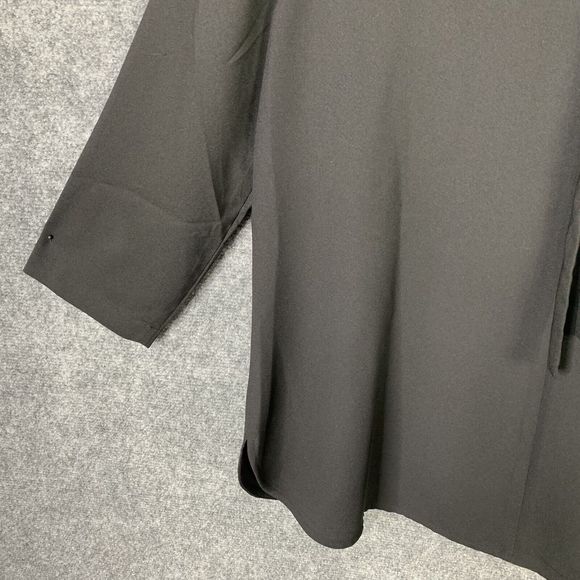 Ann Taylor Black Top 3/4 Sleeve Front Leather Panel Women M Keyhole & Tie Back - Picture 9 of 10